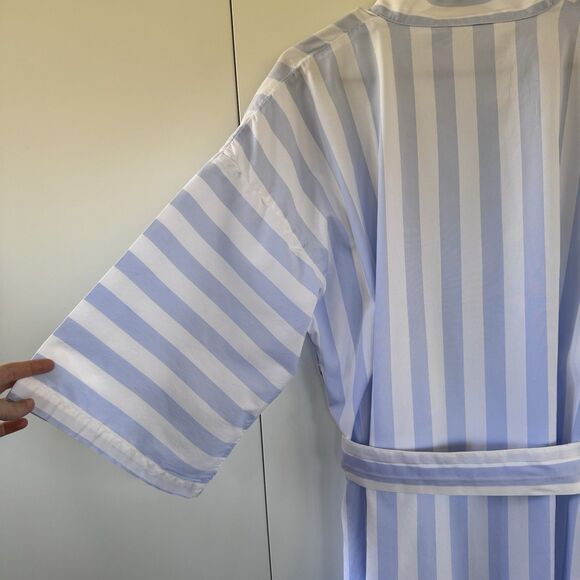 Vintage 90's Women's Classic Blue & White Striped 100% Cotton Long Robe Kimono - Picture 8 of 9